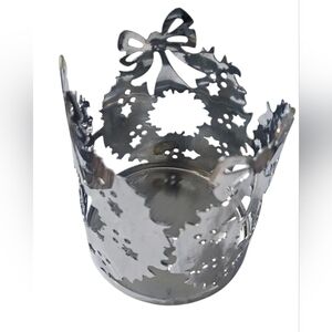 5" Yankee Candle Silver Christmas Holiday Wreath with Holly & Bows Candle Holder